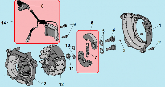 3 СЦЕПЛЕНИЕ - МАХОВИК - МАГНЕТО ТРИММЕР CHAMPION Т333-2