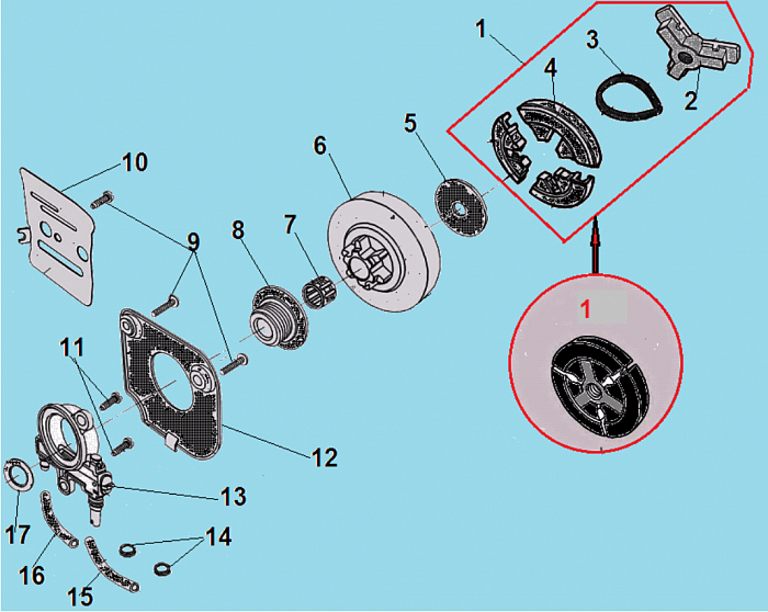 4 СЦЕПЛЕНИЕ - ЗВЕЗДОЧКА - МАСЛОНАСОС БЕНЗОПИЛА CHAMPION 241-16