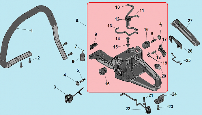 4 БАК - АМОРТИЗАТОР - ПРОБКА БЕНЗОПИЛА CHAMPION 256-18