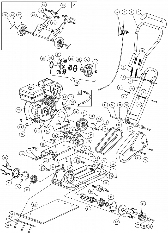 1 РЕМЕНЬ - ШКИВ - ВИБРАТОР - СЦЕПЛЕНИЕ -ПОДШИПНИКИ ВИБРОПЛИТА CHAMPION PC6337F