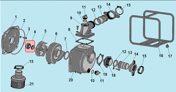 1 КОРПУС - УЛИТКА -САЛЬНИК - КРЫЛЬЧАТКА МОТОПОМПА CHAMPION GP50