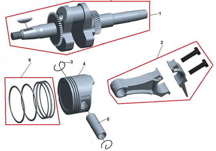6 ПОРШЕНЬ -ЦИЛИНДР -КОЛЕНВАЛ- КОЛЬЦА МОТОПОМПА CHAMPION GP52