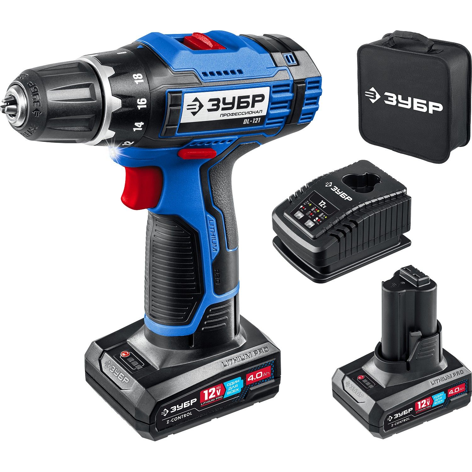 Дрель-шуруповерт, 2 АКБ (4 Ач), в кейсе DL-121-42