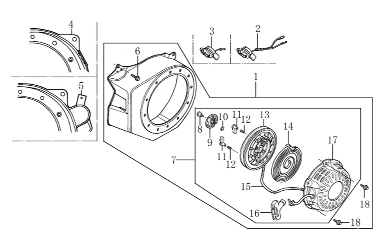 ЗАПЧАСТИ ДЛЯ МОТОПОМПЫ БЕНЗИНОВОЙ ELITECH МБ 600 Д 50 (СТАРТЕР РУЧНОЙ)