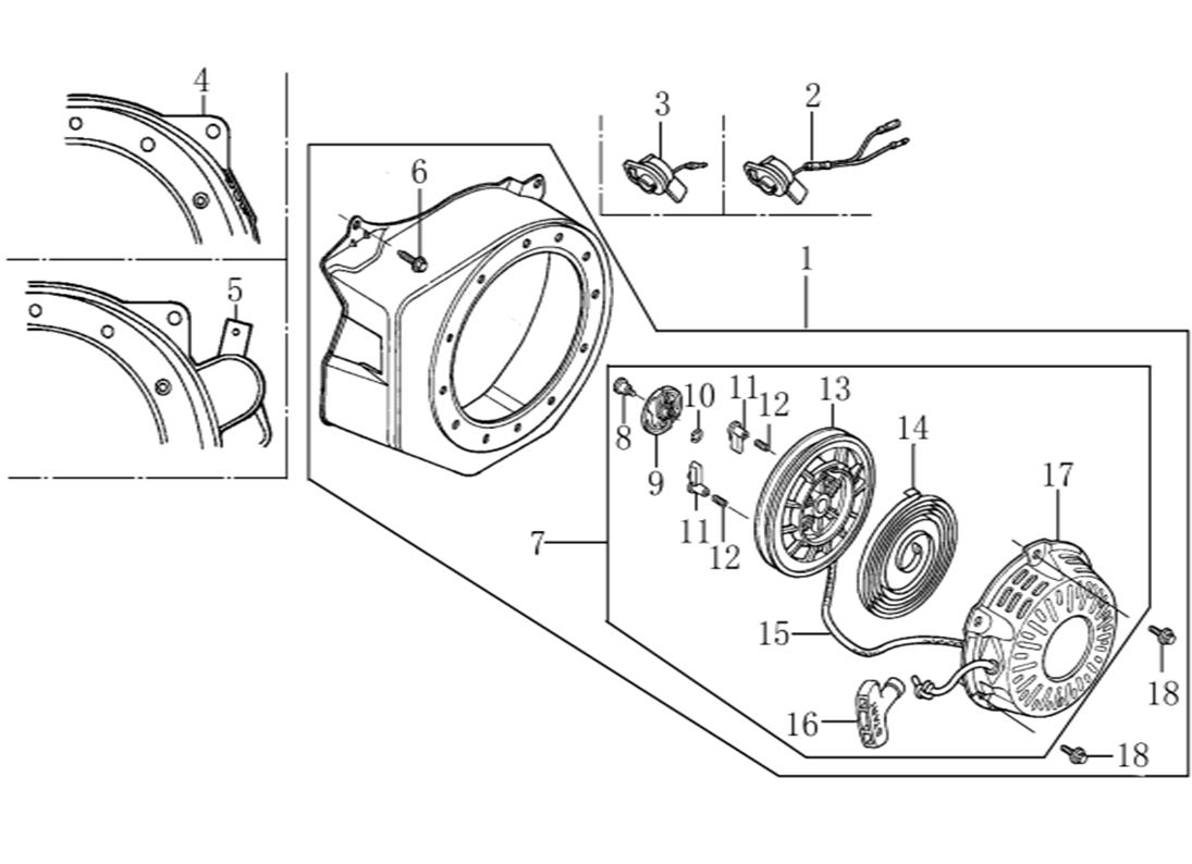 ЗАПЧАСТИ ДЛЯ МОТОПОМПЫ БЕНЗИНОВОЙ ELITECH МБ 600 Д 50 А (СТАРТЕР РУЧНОЙ)