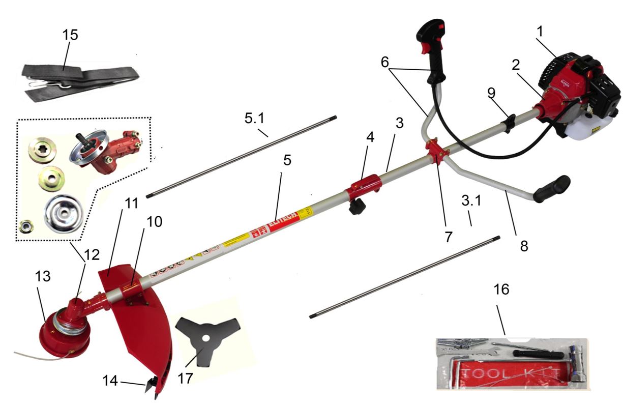 ЗАПЧАСТИ ДЛЯ ТРИММЕРА БЕНЗИНОВОГО ELITECH Т 43Р ПРОМО (ОБЩАЯ)