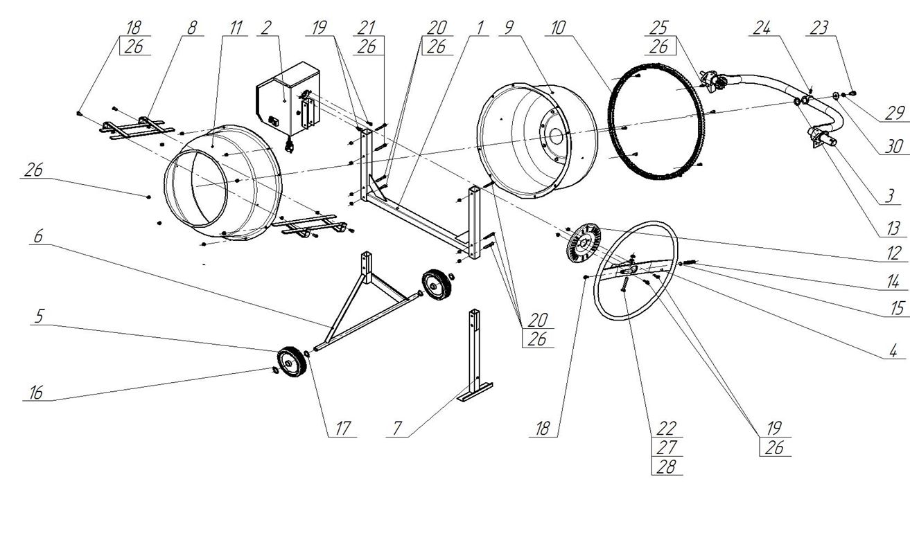 ЗАПЧАСТИ ДЛЯ БЕТОНОСМЕСИТЕЛЯ ЭЛЕКТРИЧЕСКОГО ELITECH Б 120НП (2017 ГОД) (ОБЩАЯ)