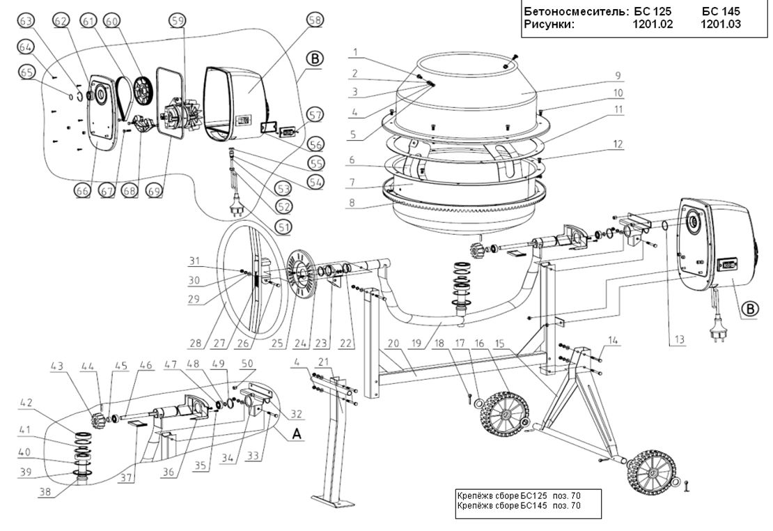 ЗАПЧАСТИ ДЛЯ БЕТОНОСМЕСИТЕЛЯ ЭЛЕКТРИЧЕСКОГО ELITECH БС 145 (2016 ГОД)